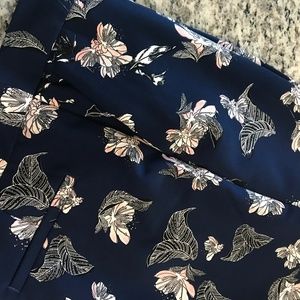 Navy Cynthia Rowley Ankle Pants with Pink Flowers